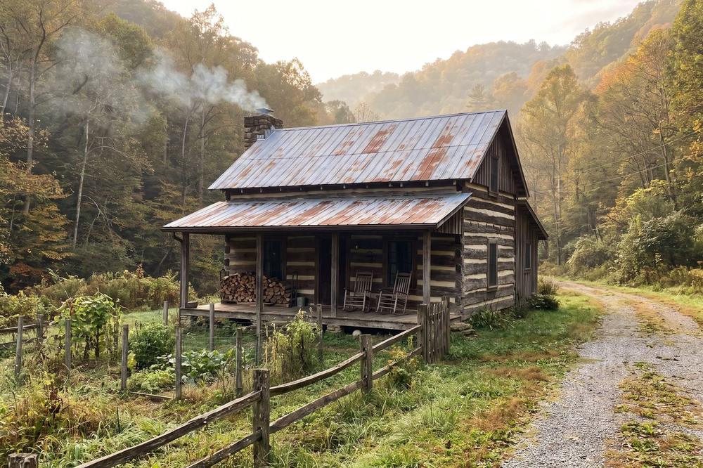 The McCoy family cabin at the end of the gravel in Sassafras Holler